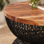 Zareen Black Rattan Stool – Handcrafted Round Accent & Side Stool