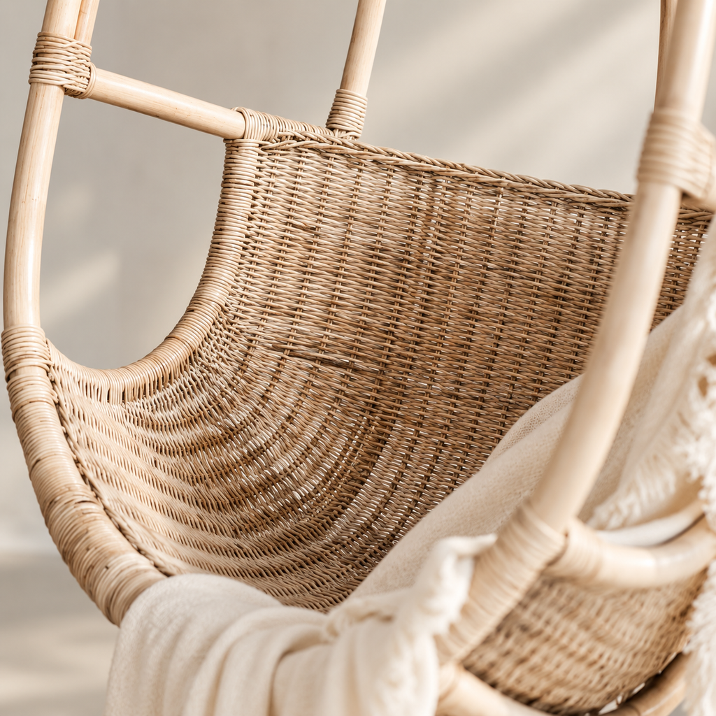 Ishara Bamboo Cane Swing Chair | Handwoven Hanging Chair for Balcony & Garden