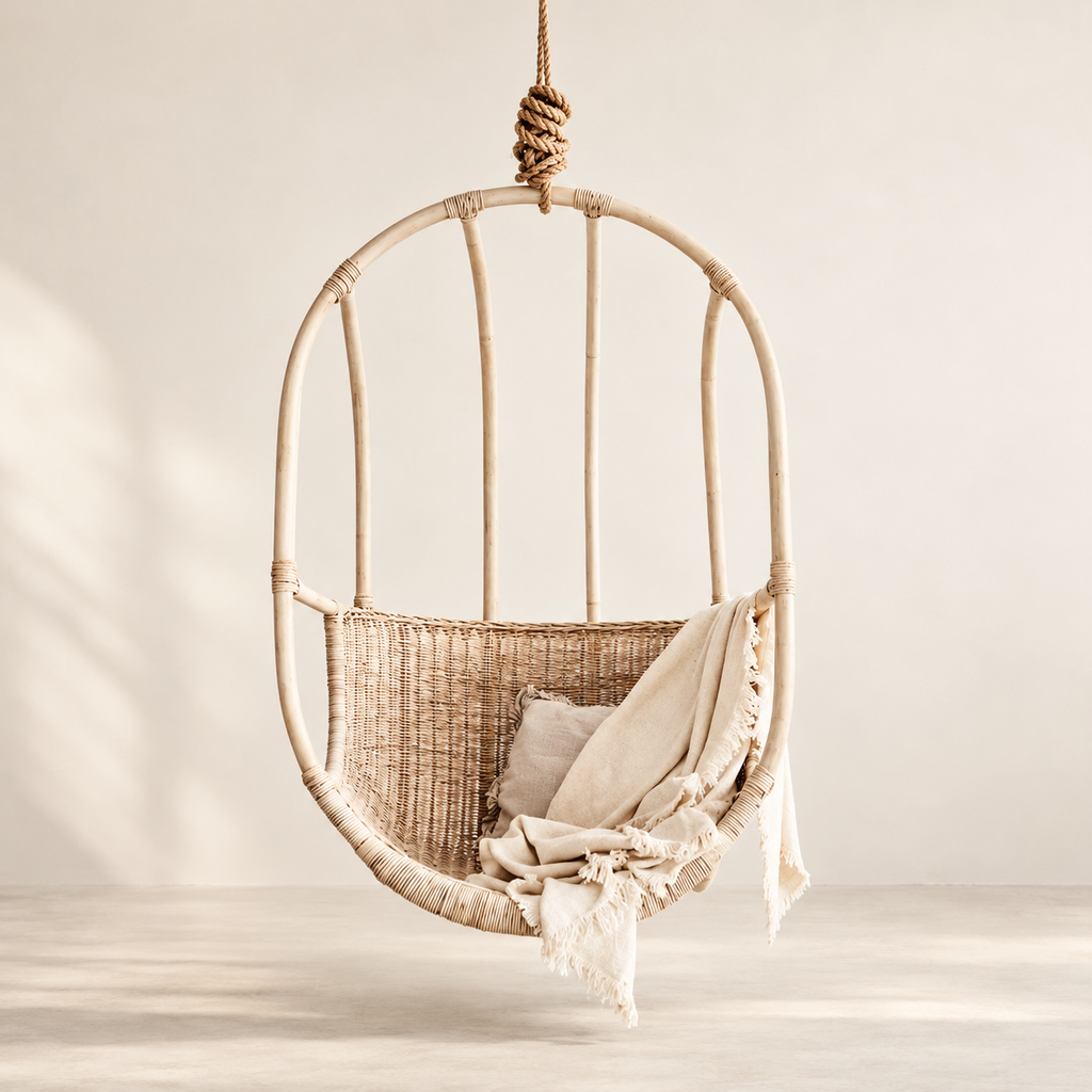 Ishara Bamboo Cane Swing Chair | Handwoven Hanging Chair for Balcony & Garden