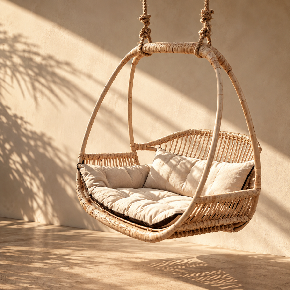 Anvisha Bamboo Cane Swing Chair | Handwoven Hanging Chair for Balcony & Terrace