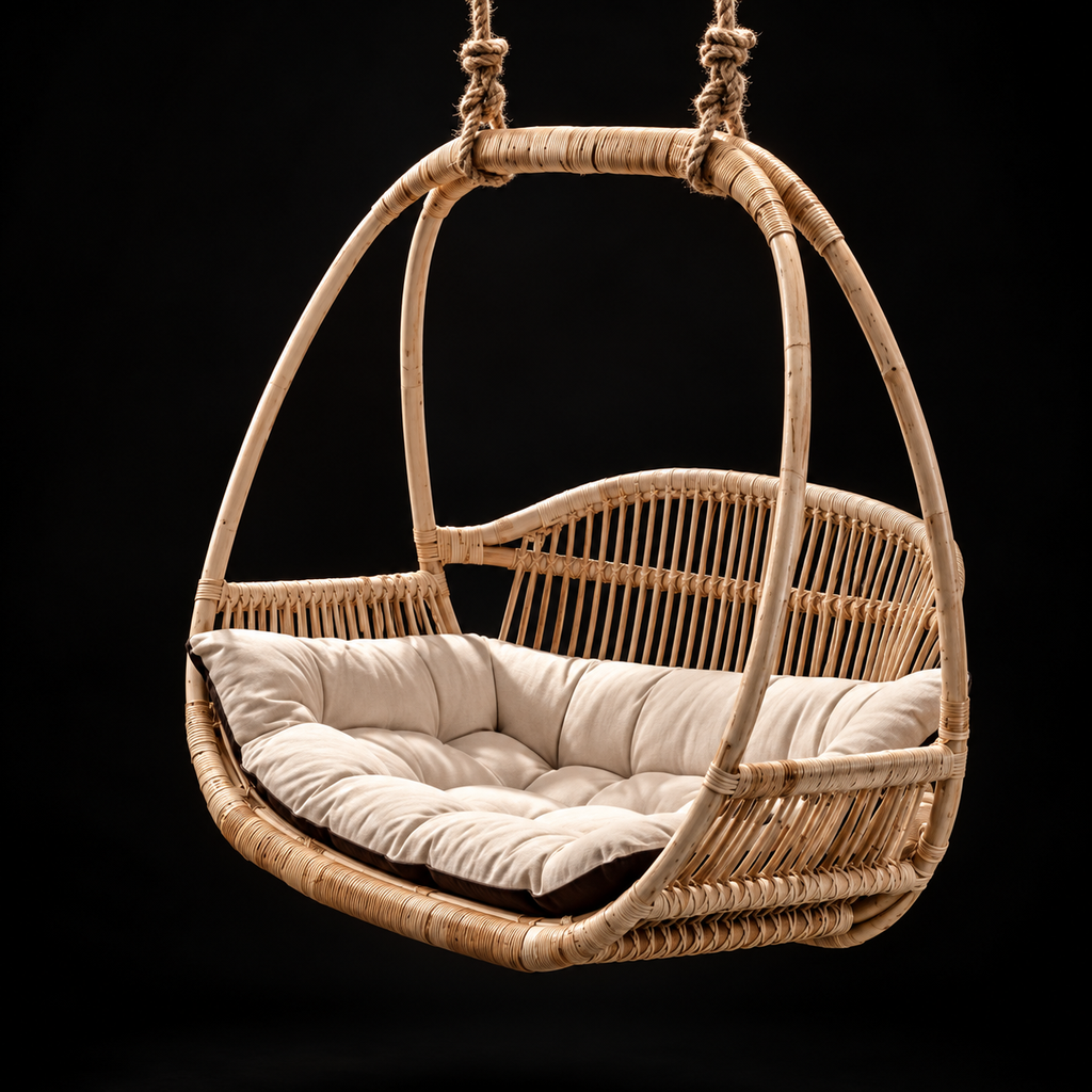 Anvisha Bamboo Cane Swing Chair | Handwoven Hanging Chair for Balcony & Terrace