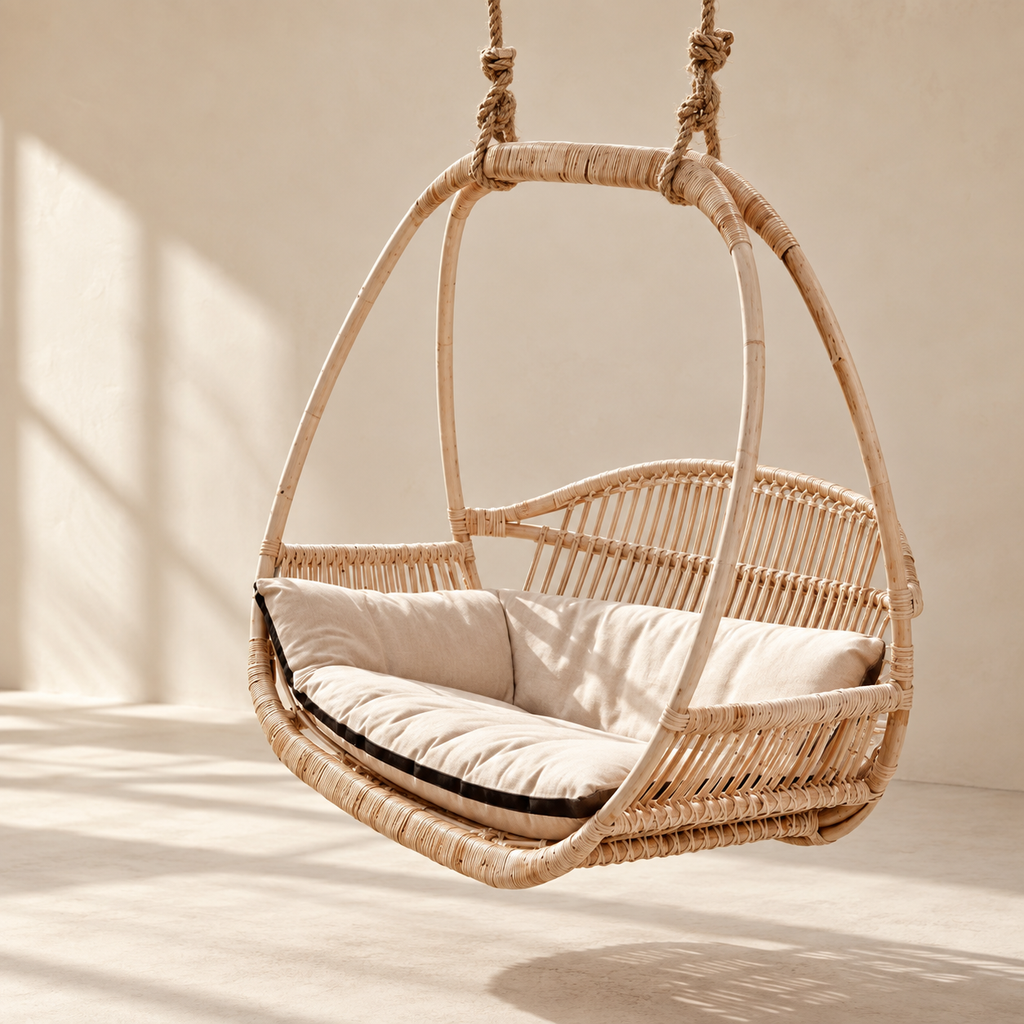 Anvisha Bamboo Cane Swing Chair | Handwoven Hanging Chair for Balcony & Terrace