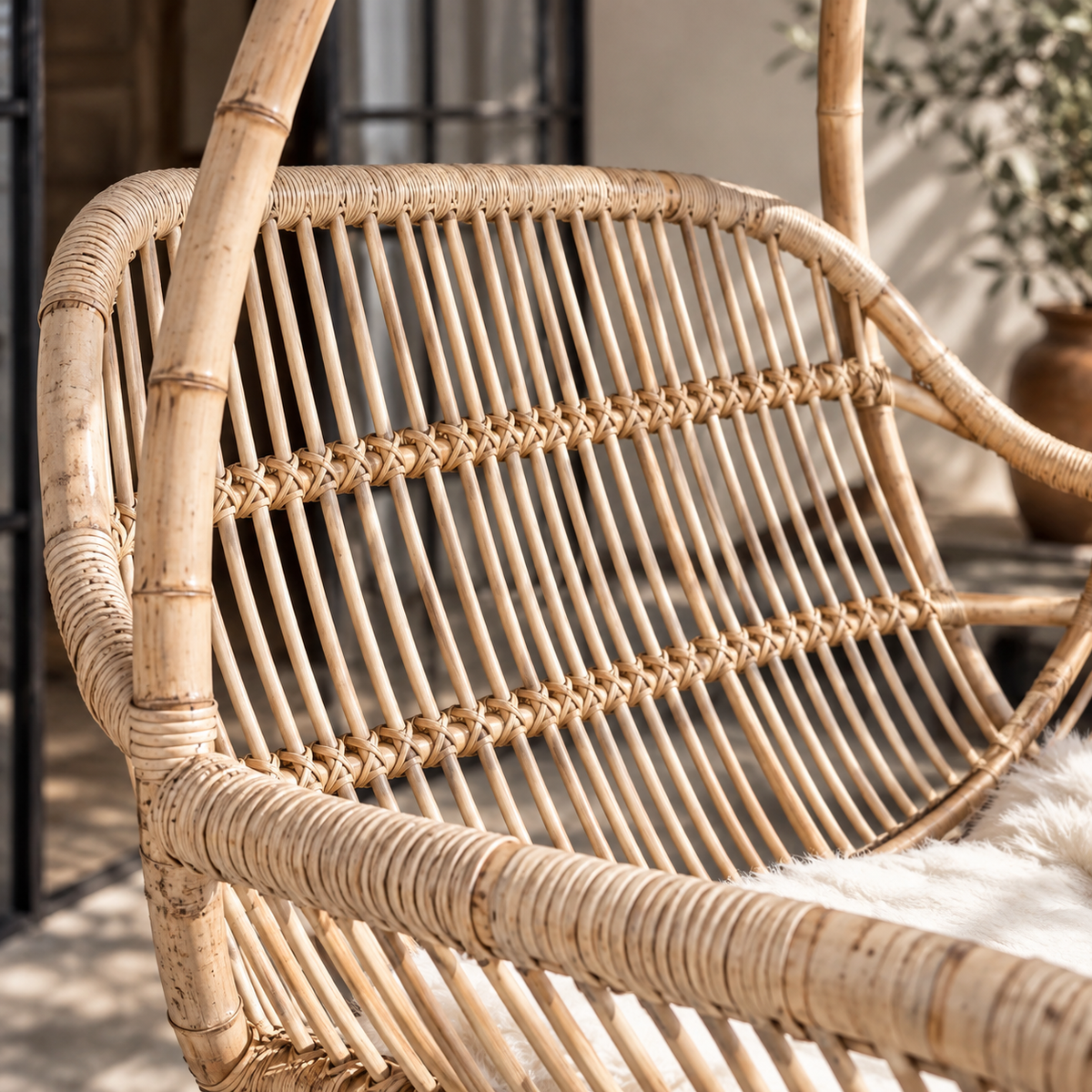 Anvisha Bamboo Cane Swing Chair | Handwoven Hanging Chair for Balcony & Terrace