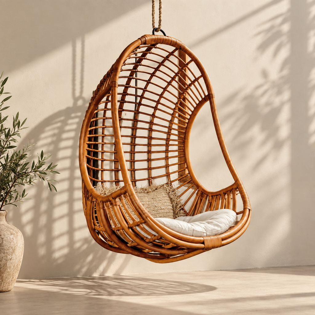 Arvisha Bamboo Cane Swing Chair | Handwoven Hanging Chair for Balcony & Living Room