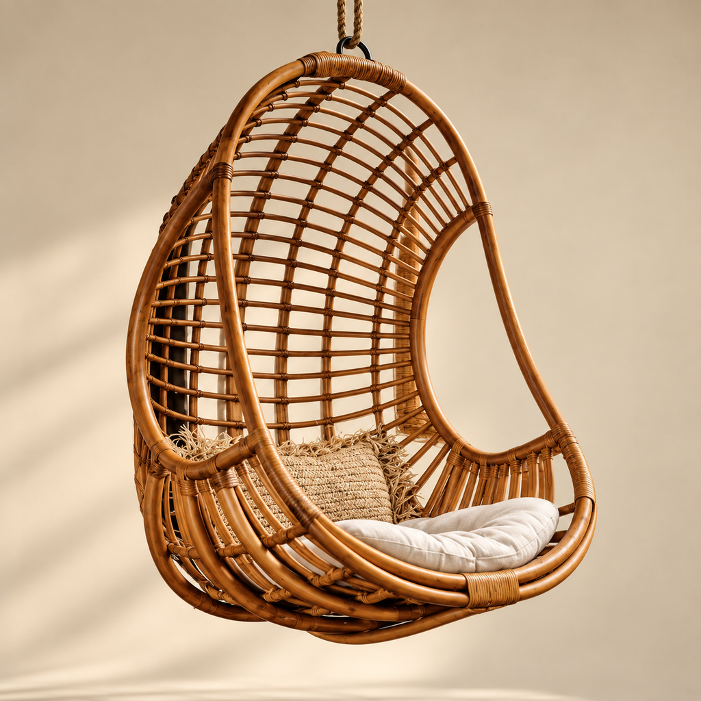 Arvisha Bamboo Cane Swing Chair | Handwoven Hanging Chair for Balcony & Living Room
