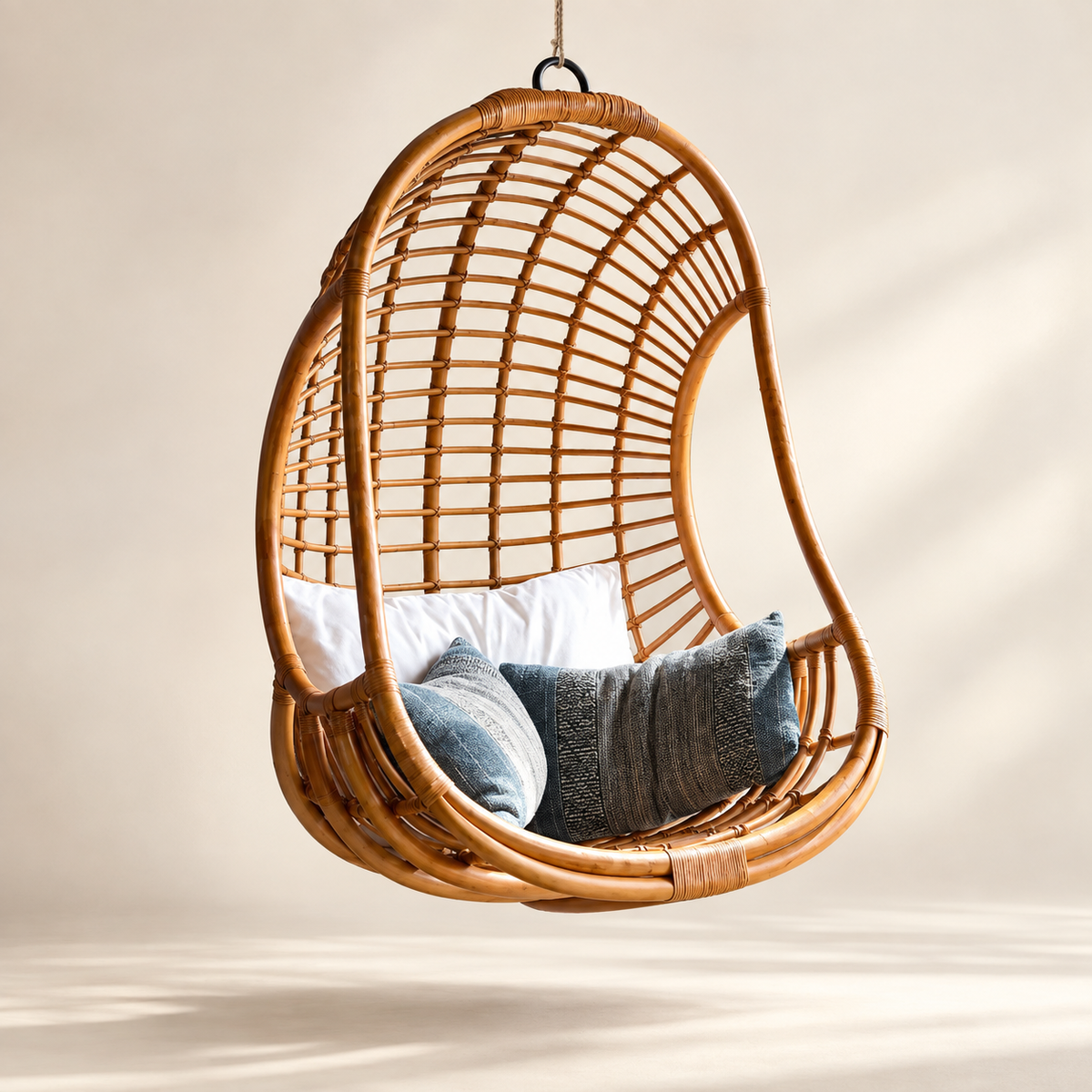 Arvisha Bamboo Cane Swing Chair | Handwoven Hanging Chair for Balcony & Living Room
