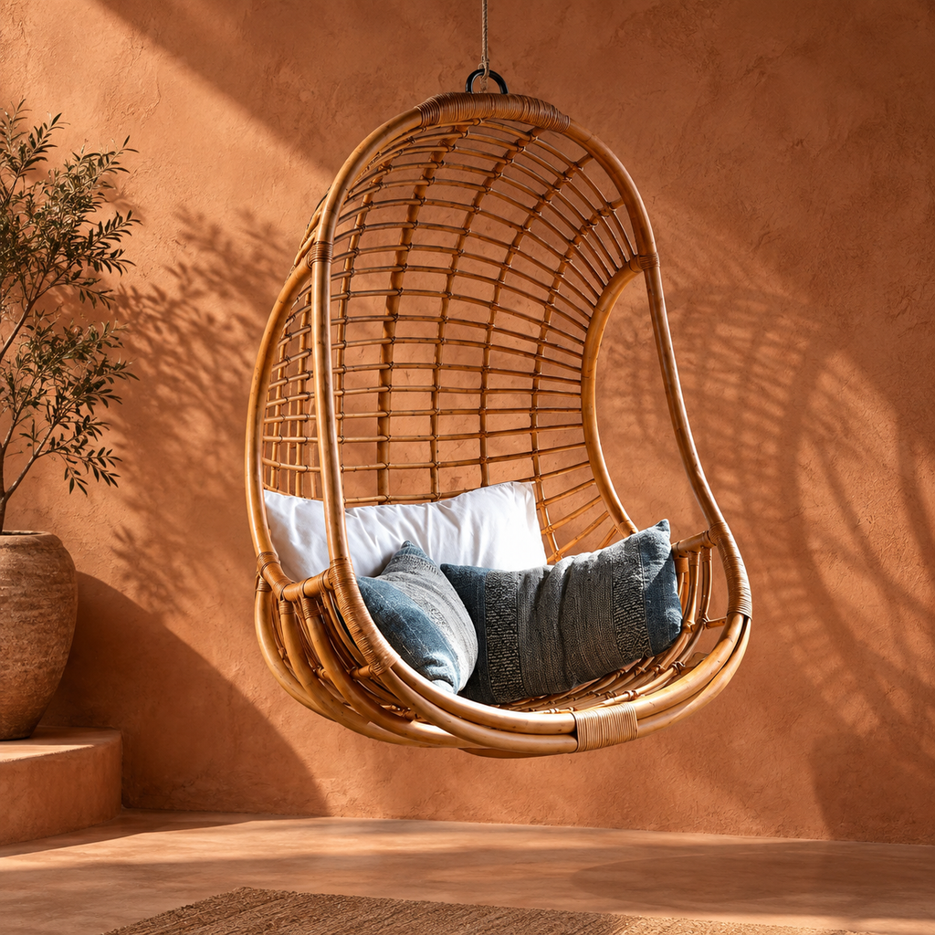 Arvisha Bamboo Cane Swing Chair | Handwoven Hanging Chair for Balcony & Living Room