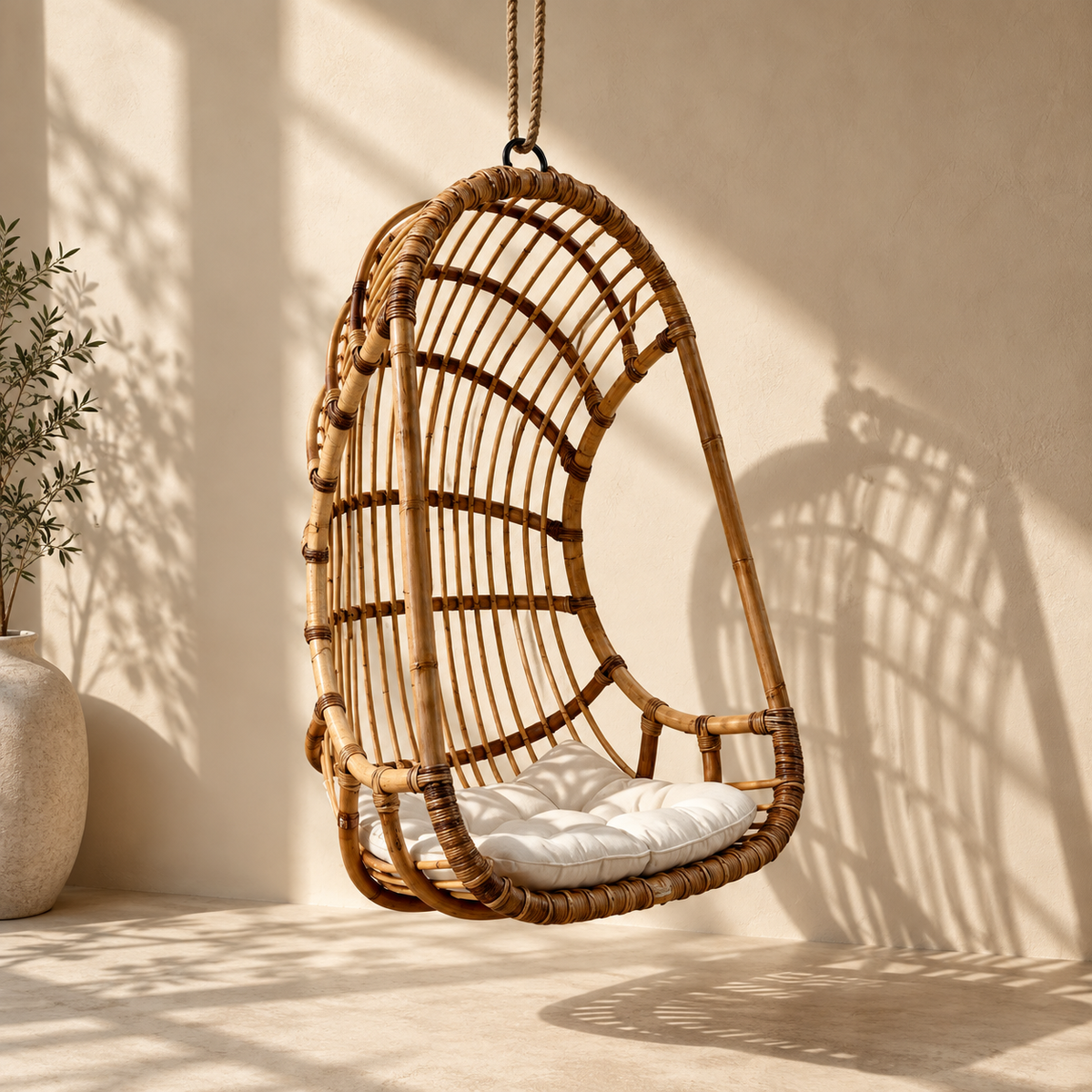Arohi Bamboo Cane Swing Chair | Handwoven Hanging Chair for Balcony & Patio