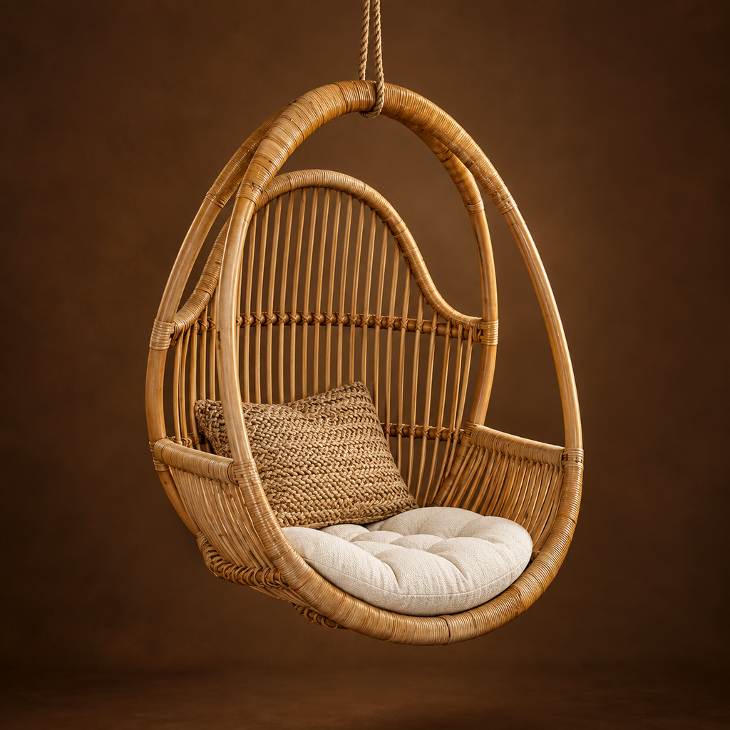 Naira Bamboo Cane Swing Chair – Handcrafted Hanging Chair for Balcony & Patio