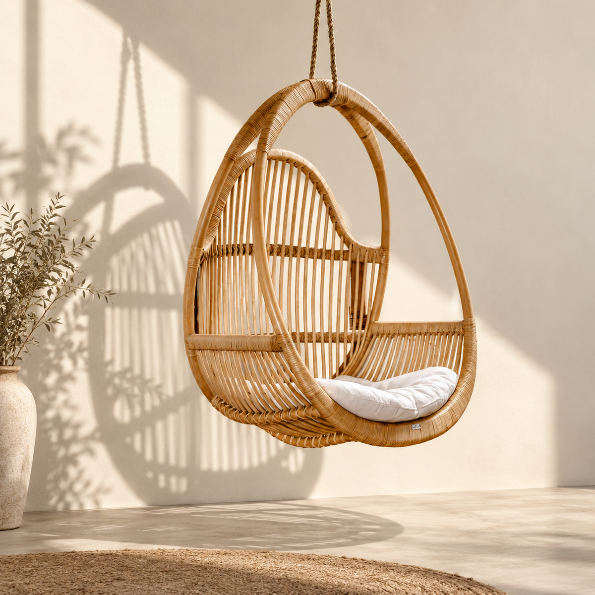 Naira Bamboo Cane Swing Chair – Handcrafted Hanging Chair for Balcony & Patio
