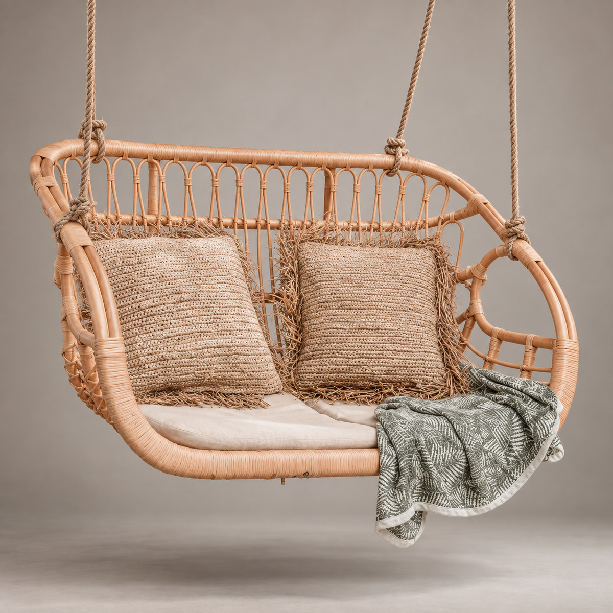 Vihana Rattan Bamboo Swing Chair – Handcrafted Hanging Chair for Balcony & Patio