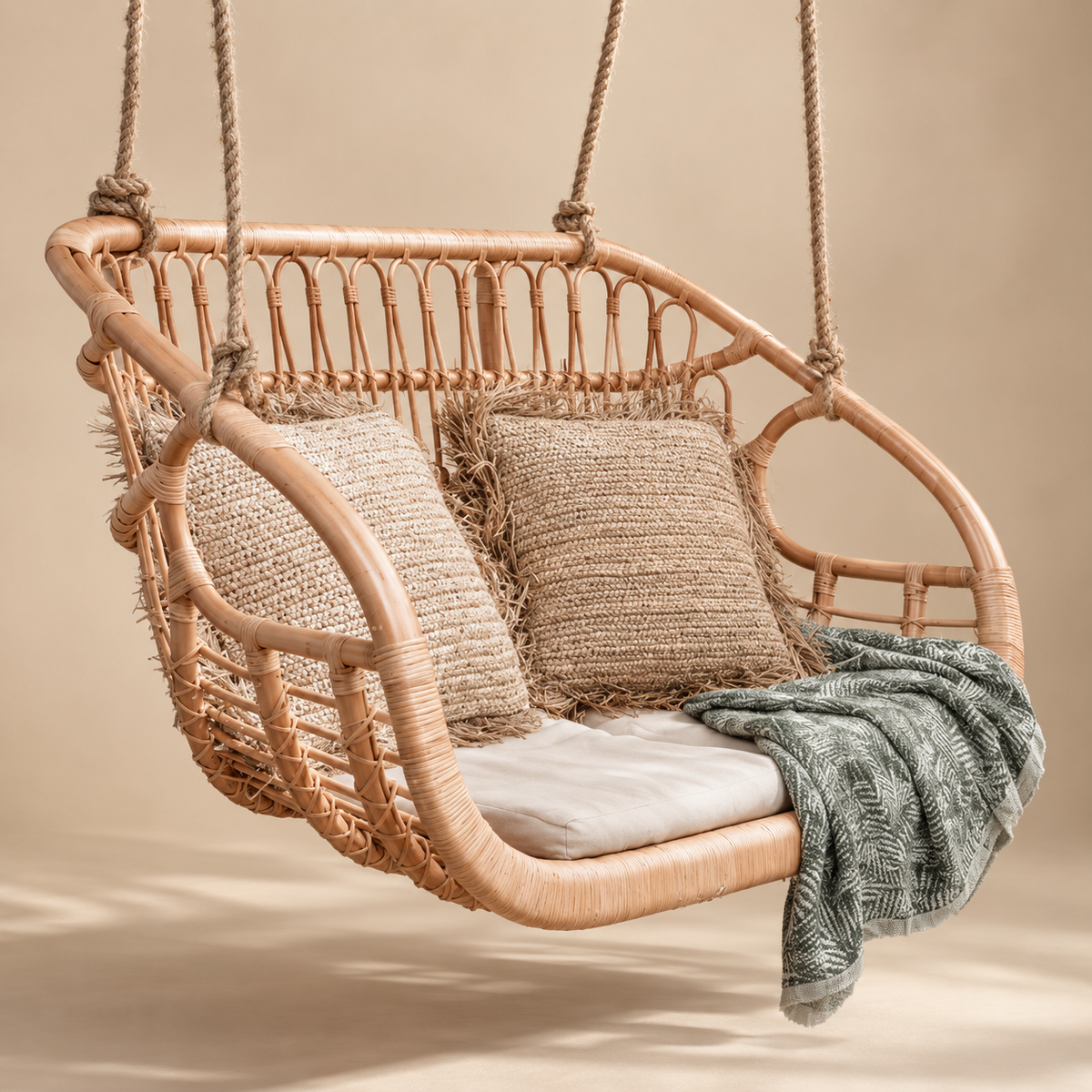 Vihana Rattan Bamboo Swing Chair – Handcrafted Hanging Chair for Balcony & Patio
