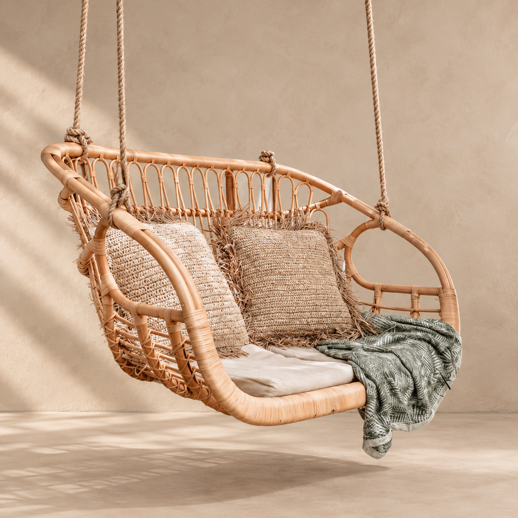 Vihana Rattan Bamboo Swing Chair – Handcrafted Hanging Chair for Balcony & Patio