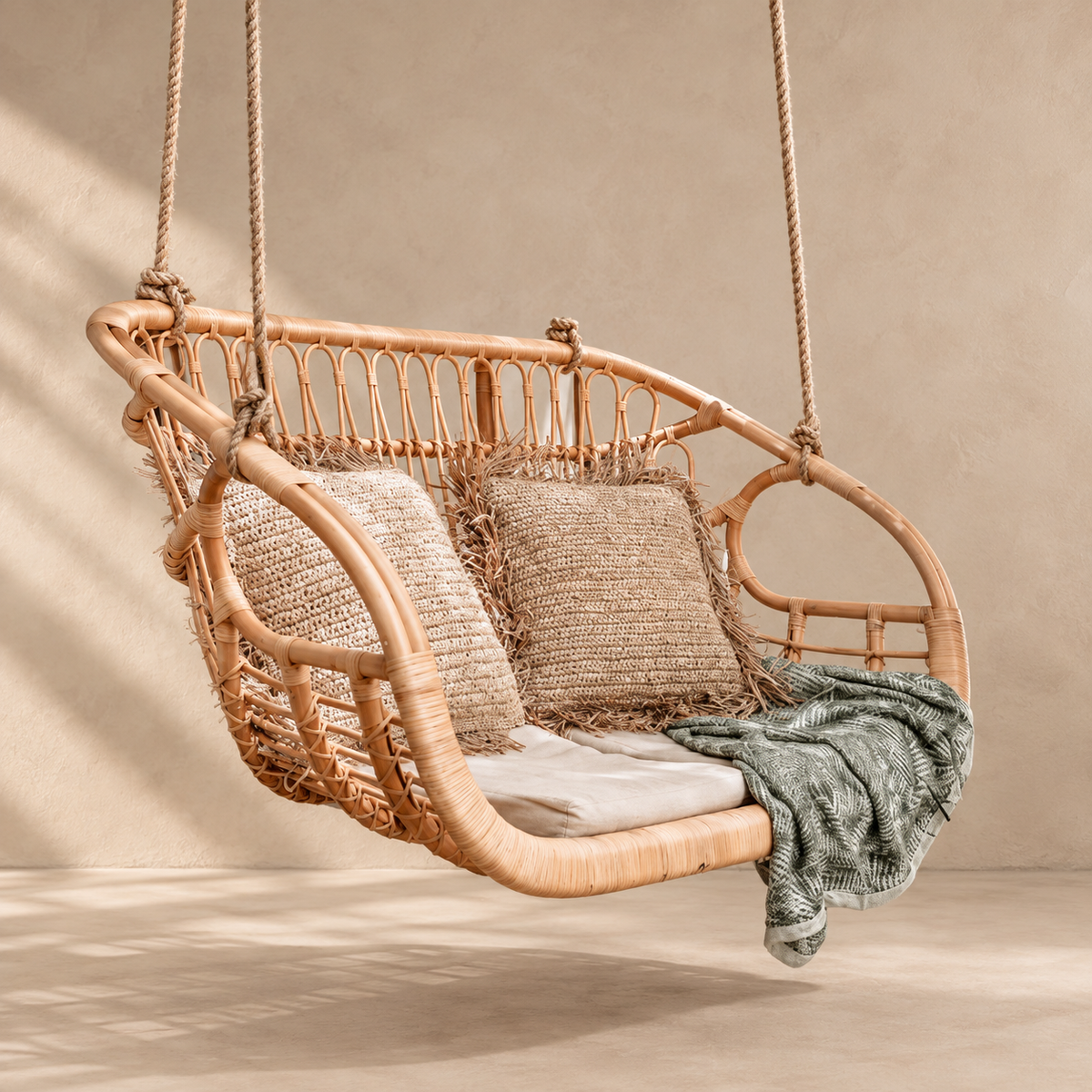 Vihana Rattan Bamboo Swing Chair – Handcrafted Hanging Chair for Balcony & Patio