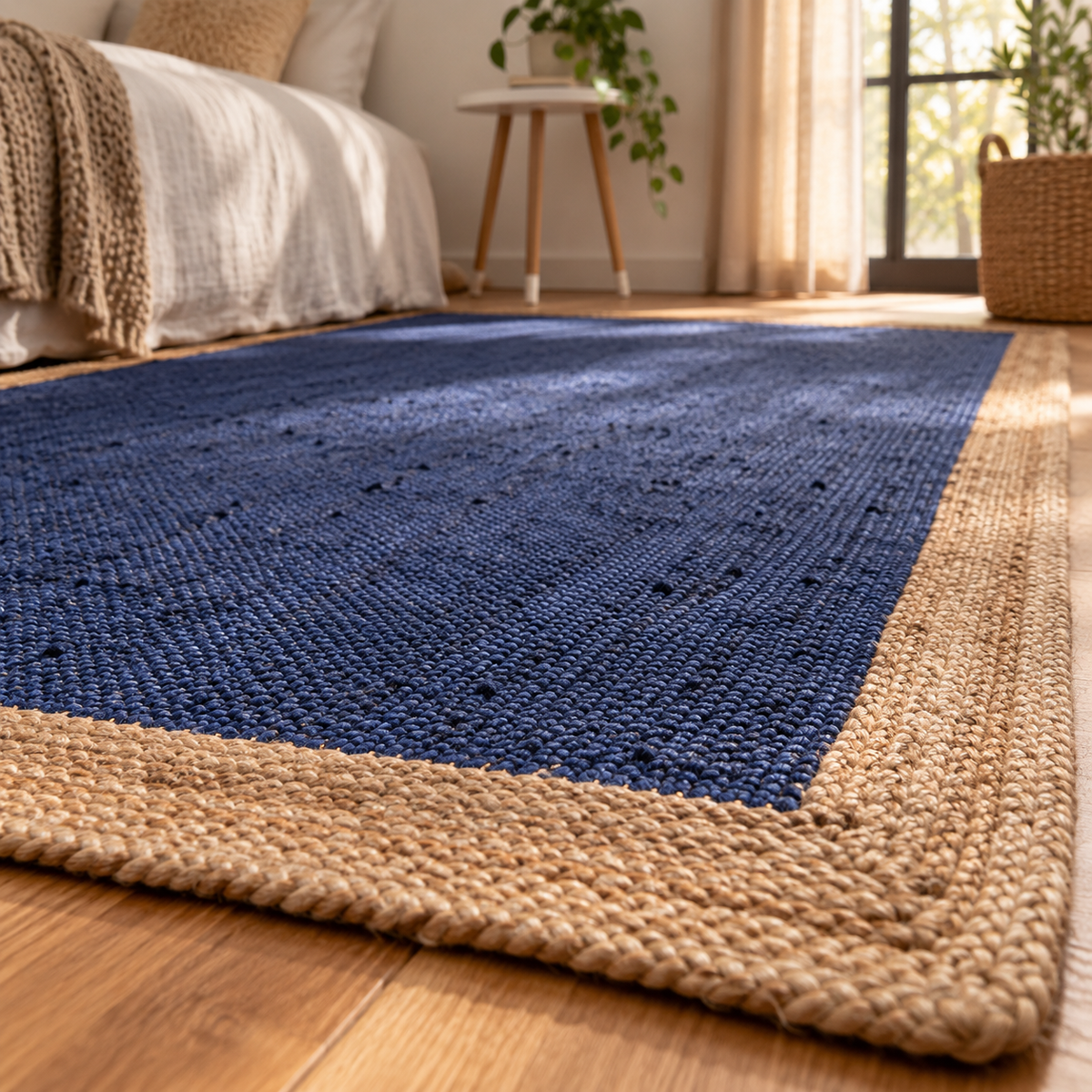 Aurelia Blue & Beige Jute Rug – Handwoven Natural Fiber Area Carpet