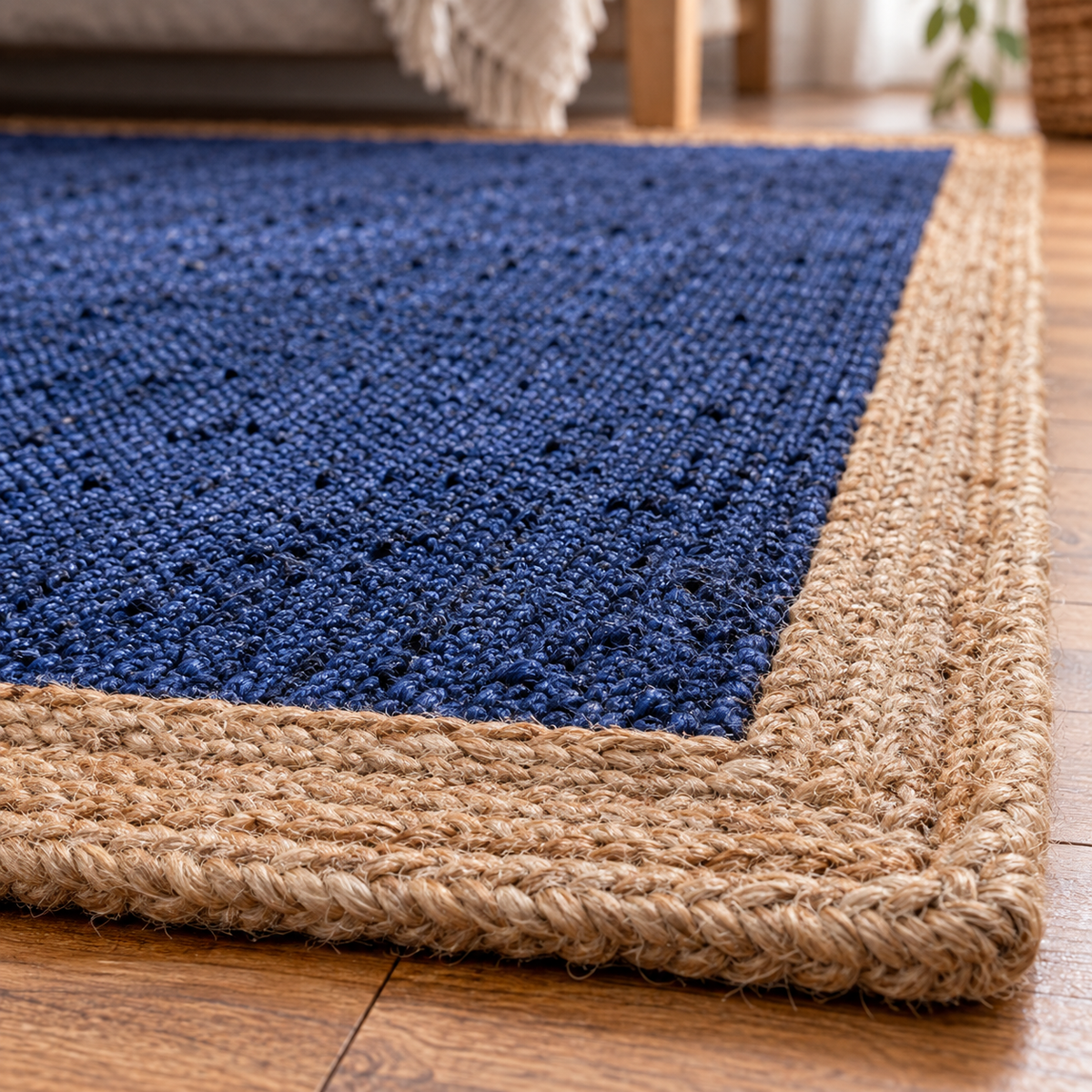 Aurelia Blue & Beige Jute Rug – Handwoven Natural Fiber Area Carpet