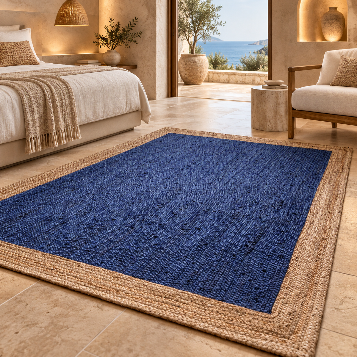 Aurelia Blue & Beige Jute Rug – Handwoven Natural Fiber Area Carpet