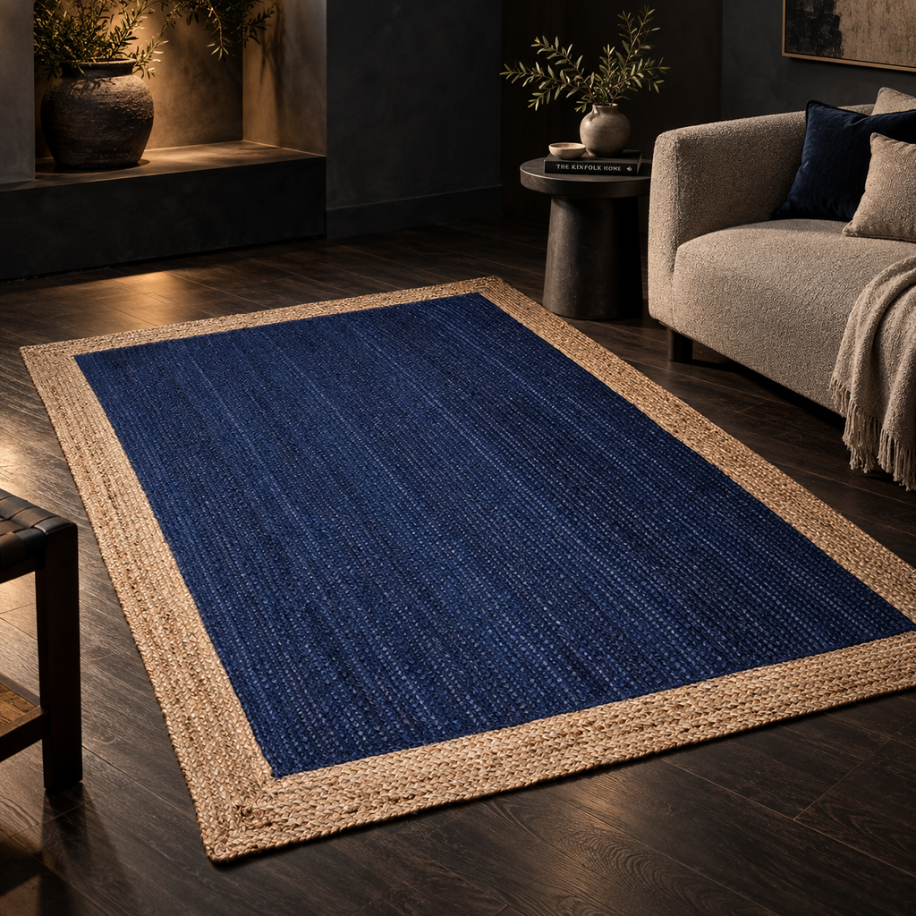 Aurelia Blue & Beige Jute Rug – Handwoven Natural Fiber Area Carpet