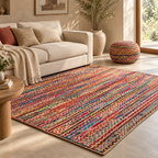 Elora Multicolor Jute Chindi Rug – Handwoven Striped Natural Fiber Area Carpet