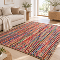 Elora Multicolor Jute Chindi Rug – Handwoven Striped Natural Fiber Area Carpet