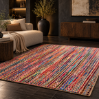 Elora Multicolor Jute Chindi Rug – Handwoven Striped Natural Fiber Area Carpet