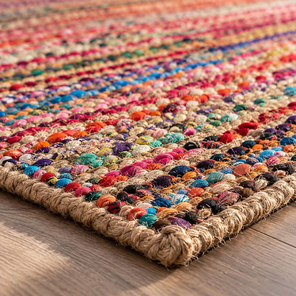 Elora Multicolor Jute Chindi Rug – Handwoven Striped Natural Fiber Area Carpet