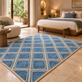 Avenna Blue Denim Jute Rug – Handwoven Diamond Pattern Area Carpet