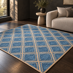 Avenna Blue Denim Jute Rug – Handwoven Diamond Pattern Area Carpet