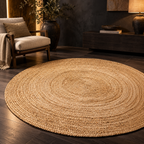 Avyra Natural Round Jute Rug – Handwoven Beige Fiber Area Carpet
