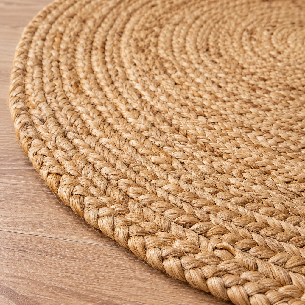 Avyra Natural Round Jute Rug – Handwoven Beige Fiber Area Carpet