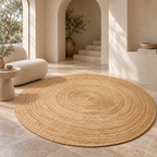 Avyra Natural Round Jute Rug – Handwoven Beige Fiber Area Carpet