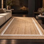 Elviana Beige & White Jute Rug – Handwoven Border Area Carpet