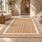 Elviana Beige & White Jute Rug – Handwoven Border Area Carpet