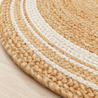 Elaria Beige & White Round Jute Rug – Handwoven Natural Fiber Accent Carpet