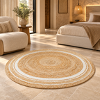 Elaria Beige & White Round Jute Rug – Handwoven Natural Fiber Accent Carpet
