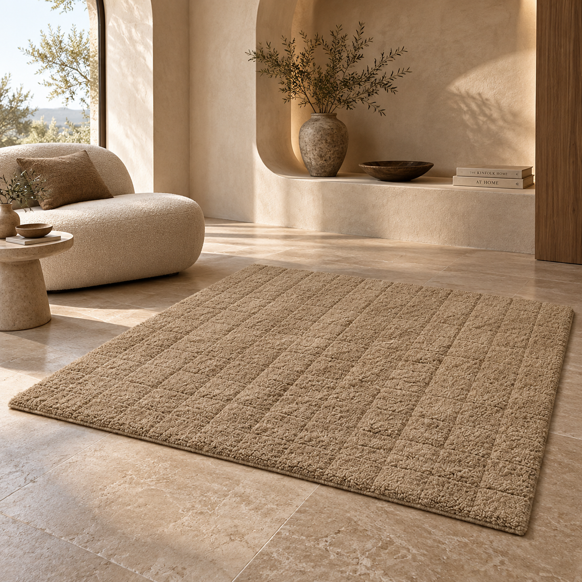 Elvara Cotton Bedside Runner Rug – Textured Neutral Floor Carpet