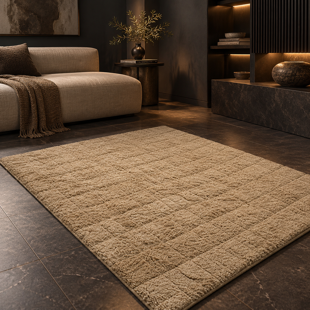 Elvara Cotton Bedside Runner Rug – Textured Neutral Floor Carpet