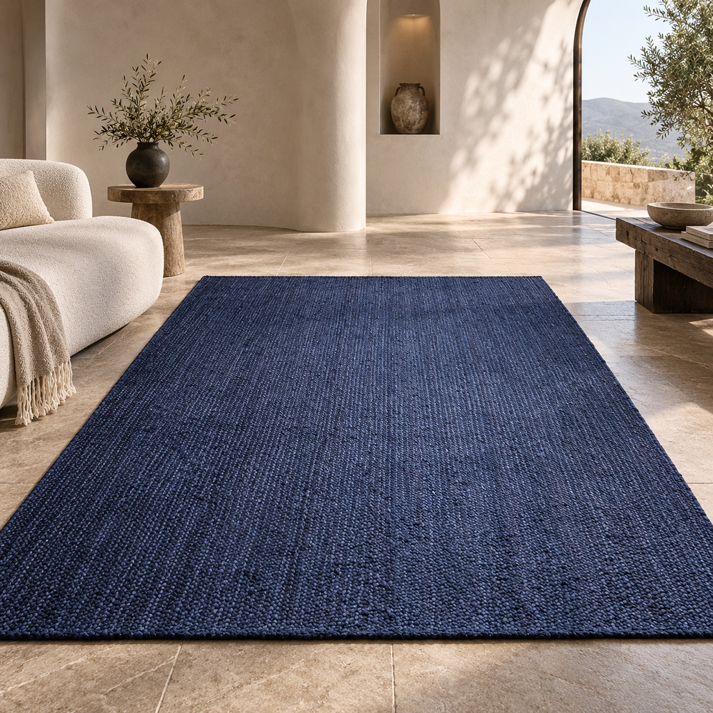 Nivara Navy Blue Jute Rug – Handwoven Natural Fiber Area Carpet