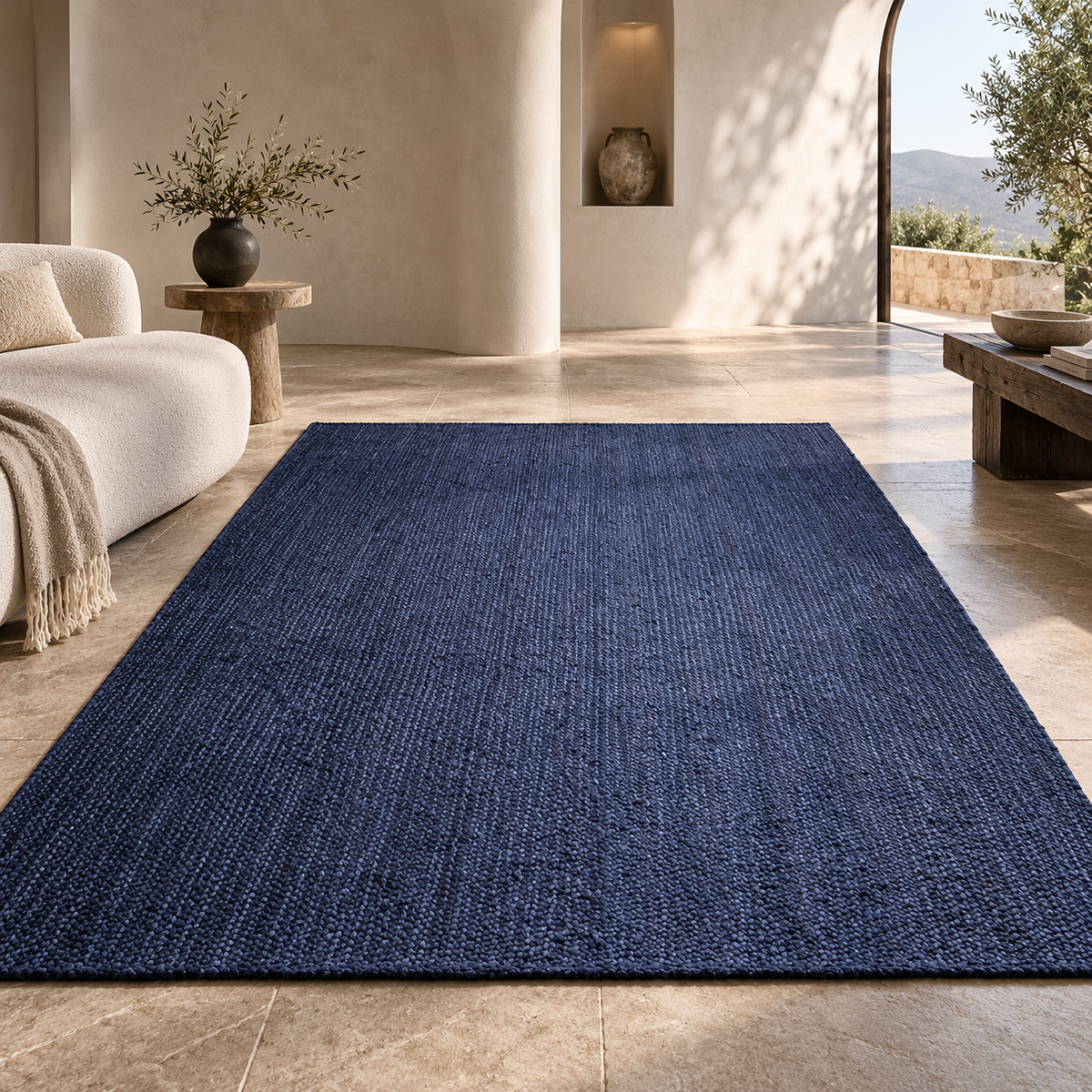 Nivara Navy Blue Jute Rug – Handwoven Natural Fiber Area Carpet