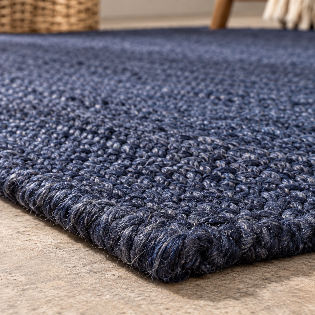 Nivara Navy Blue Jute Rug – Handwoven Natural Fiber Area Carpet