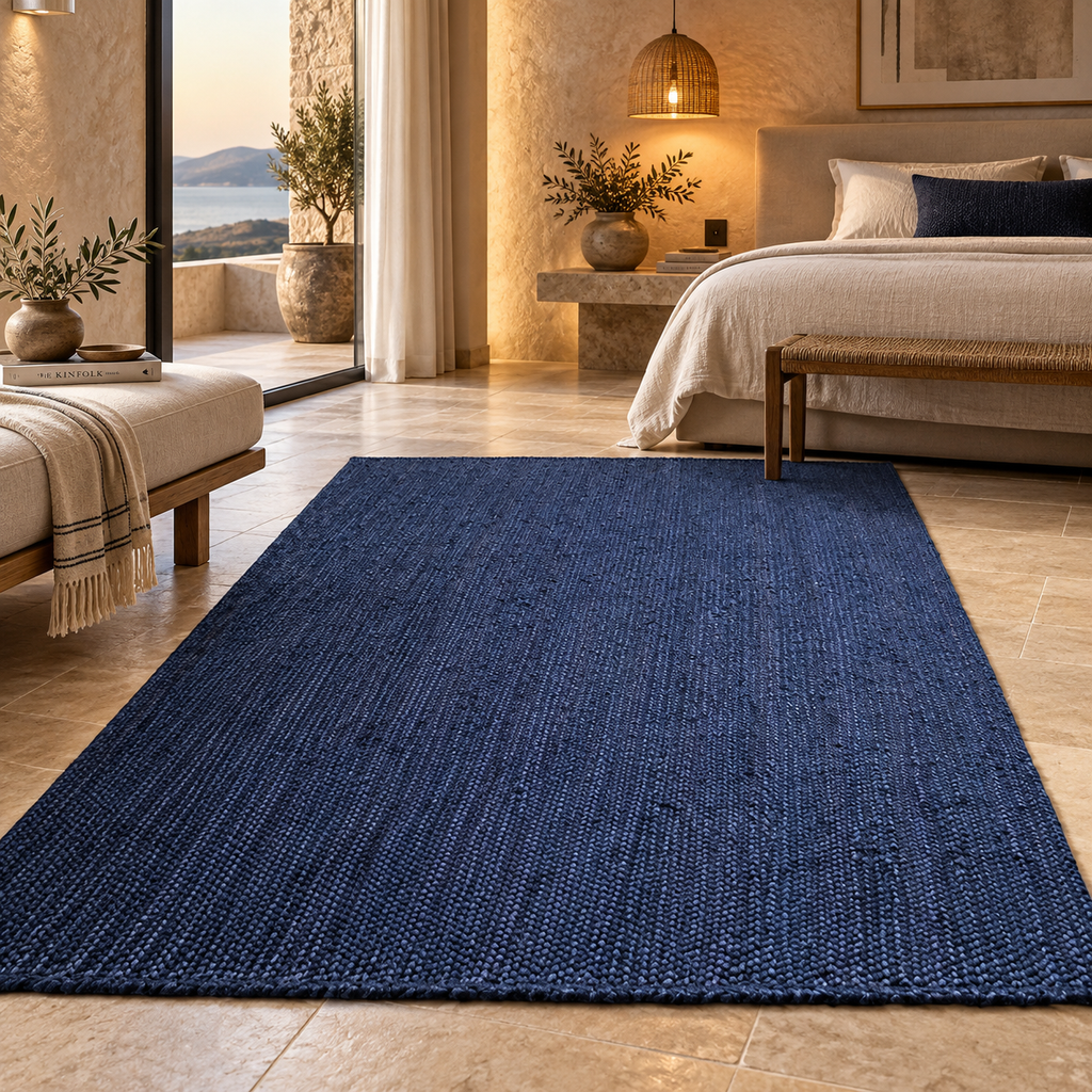 Nivara Navy Blue Jute Rug – Handwoven Natural Fiber Area Carpet