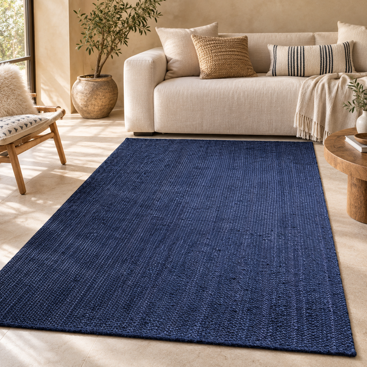 Nivara Navy Blue Jute Rug – Handwoven Natural Fiber Area Carpet