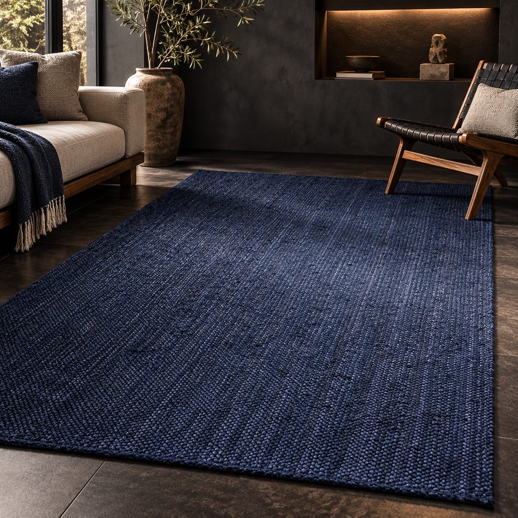 Nivara Navy Blue Jute Rug – Handwoven Natural Fiber Area Carpet