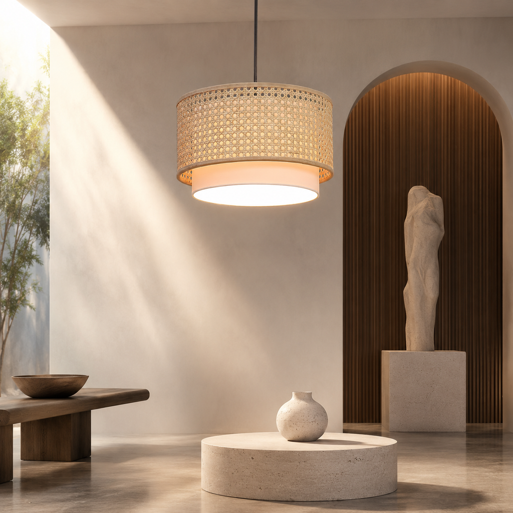 Handmade Rattan & Bamboo Pendant Light – Woven Cane Ceiling Lamp