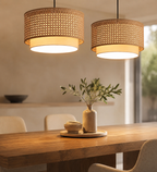 Handmade Rattan & Bamboo Pendant Light – Woven Cane Ceiling Lamp