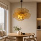Handwoven Bamboo & Rattan Pendant Light – Boho Ceiling Lamp with E27 Holder