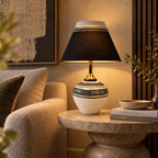 Avni Tribal Terracotta Table Lamp | Black Fabric Conical Shade | Hand-Painted Indian Décor Light