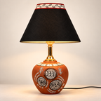 Kavya Tribal Terracotta Table Lamp | Multicolor Cotton Shade | Handmade-Style Decorative Bedside Lamp