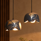 Vanya Terracotta Flower Hanging Lamp | Hand-Painted Pendant Light | Eco-Friendly Indian Artisan Lighting