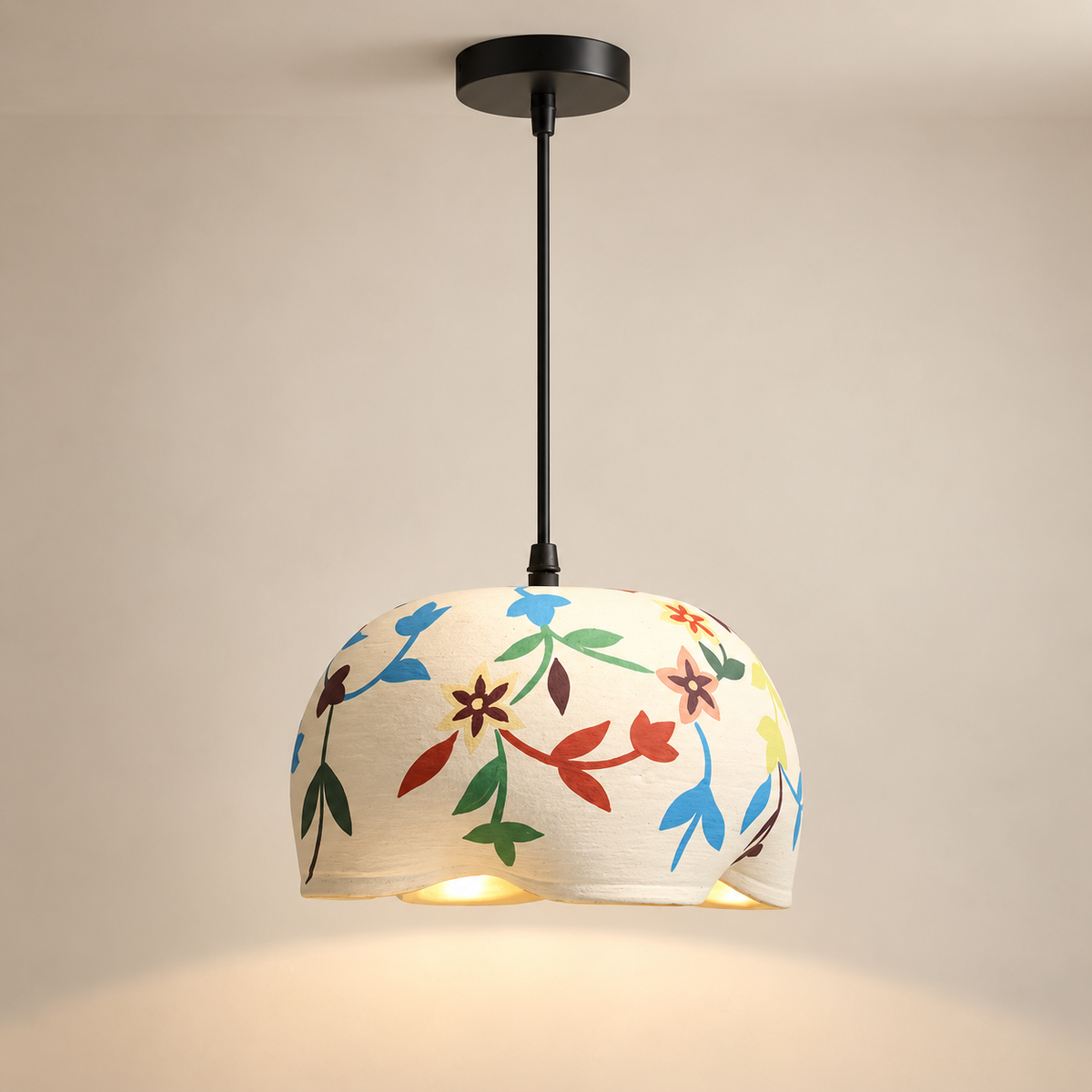 Aaranya Bloom Terracotta Hanging Lamp | Hand-Painted Flower Pendant Light | Eco-Friendly Indian Craft Lighting